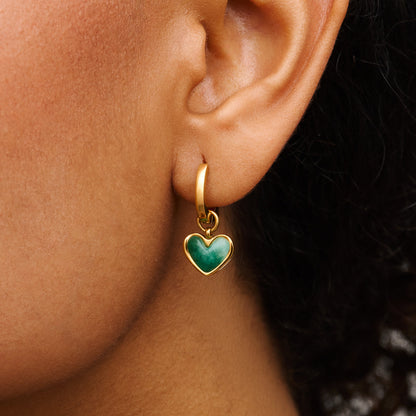 Green Quartz Heart Necklace & Huggie Set (Gold)