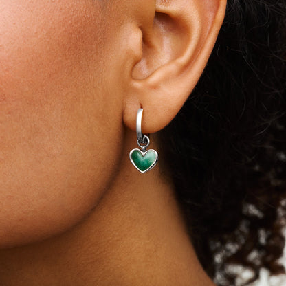 Africa Jade Heart Huggie Earrings (Silver)