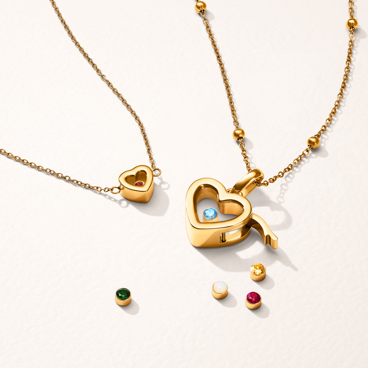 Floating Charm Heart Locket Necklace (Gold)