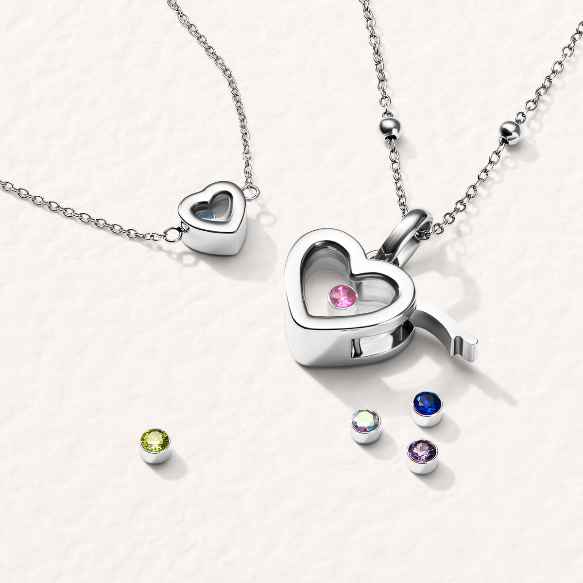 Floating Charm Heart Locket Necklace (Silver)