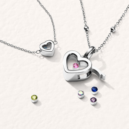Floating Charm Heart Locket Necklace (Silver)