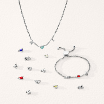Made Mine Initials & Birthstone Necklace (Silver)