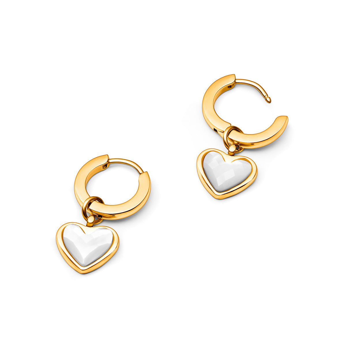Mother of Pearl Heart Huggie Earrings (Gold)