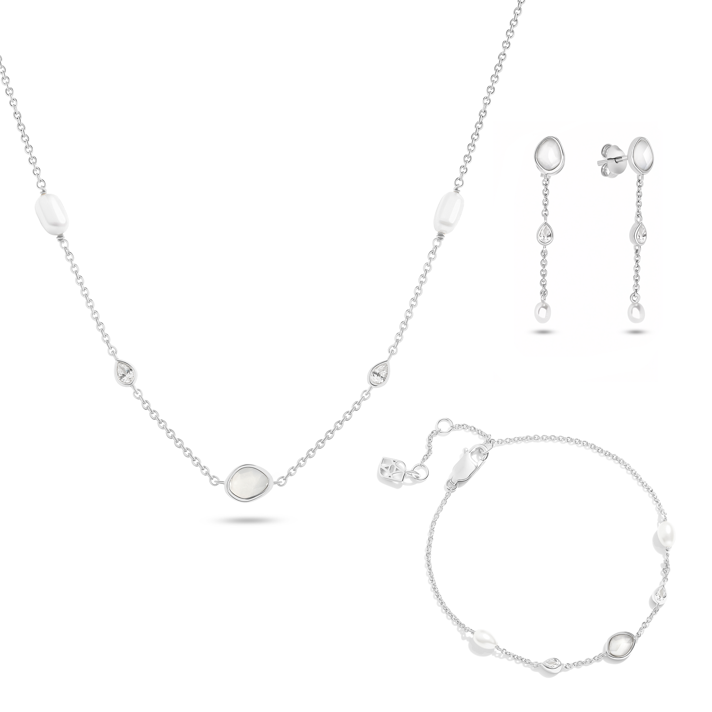 Modern Elegance Quartz & Pearl Jewellery Set (Silver)
