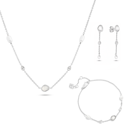 Modern Elegance Quartz & Pearl Jewellery Set (Silver)