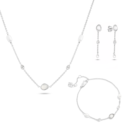 Modern Elegance Quartz & Pearl Jewellery Set (Silver)