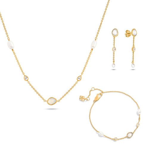 Modern Elegance Quartz & Pearl Jewellery Set (Gold)