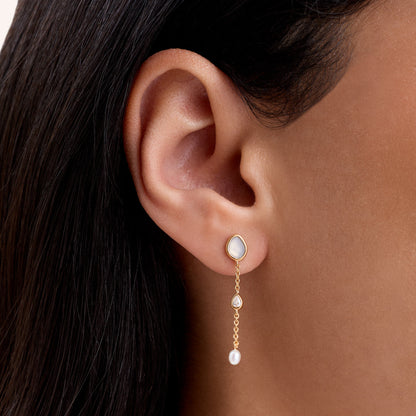 Modern Elegance Quartz & Pearl Drop Earrings (Gold)