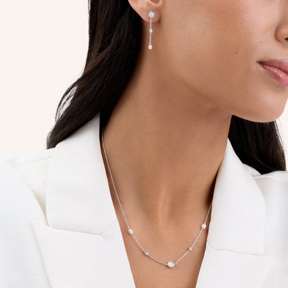 Modern Elegance Quartz & Pearl Drop Earrings (Silver)