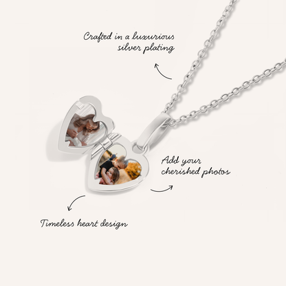 Heart Double Photo Locket Necklace (Silver)