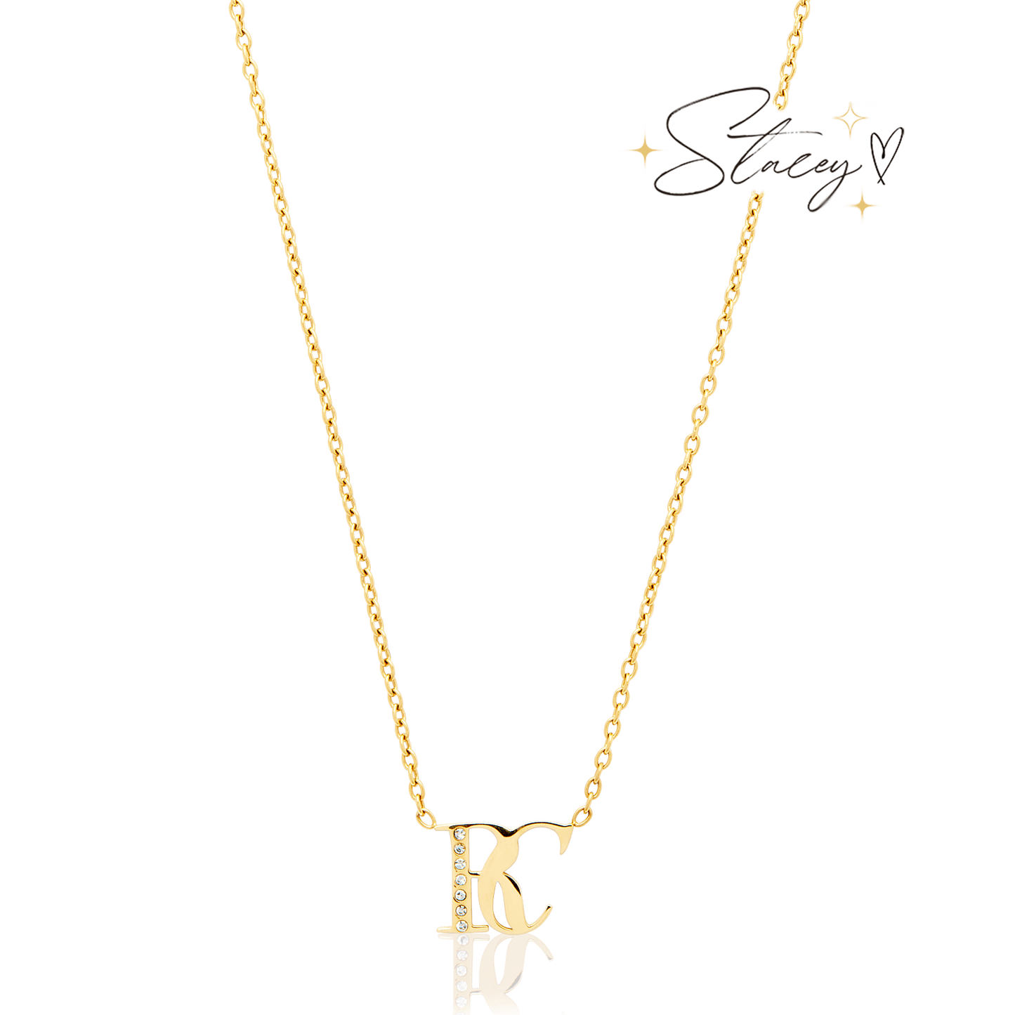 Double Initial Crystal Necklace (Gold)