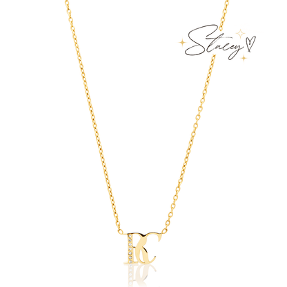 Double Initial Crystal Necklace (Gold)