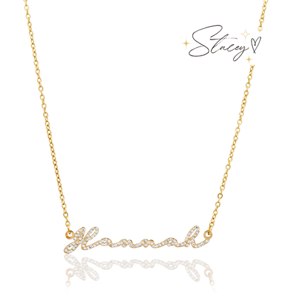 Crystal Signature Name Necklace (Gold)