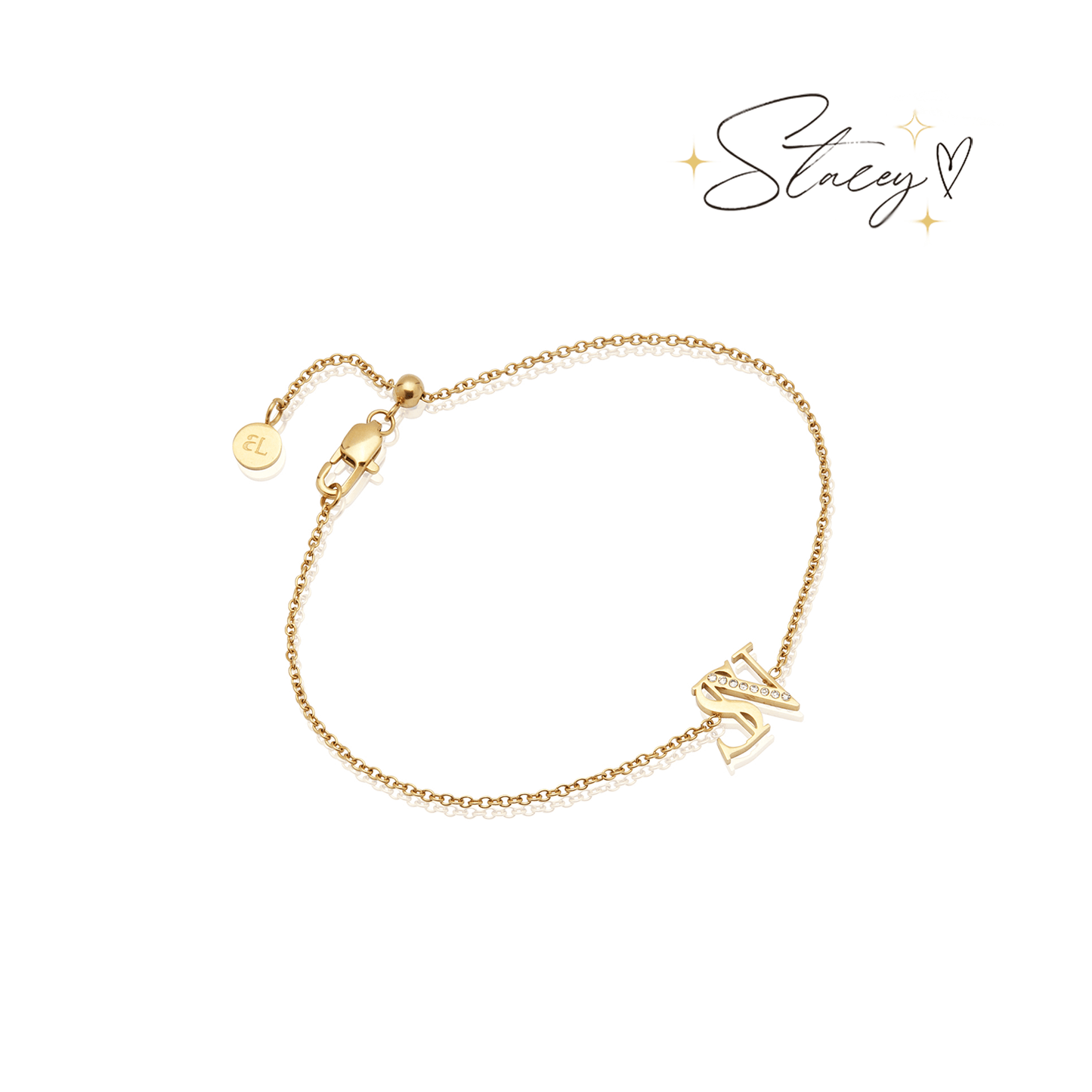 Double Initial Crystal Bracelet (Gold)