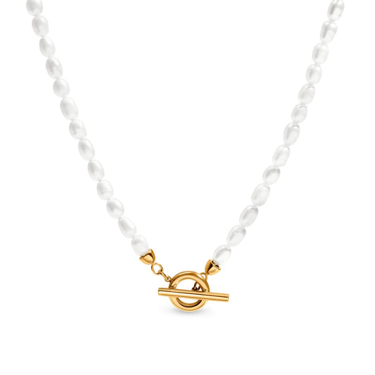 T-bar Pearl Necklace (Gold)
