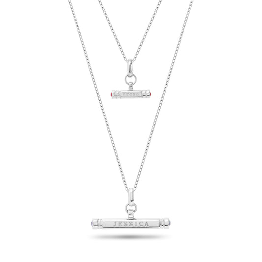 Mini & Me T-Bar Necklace Set (Silver)