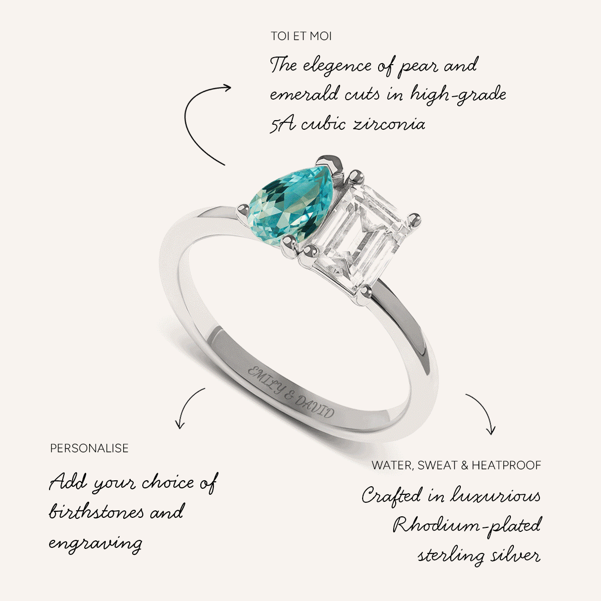 Custom Toi Et Moi Birthstone Legacy Ring (Silver)
