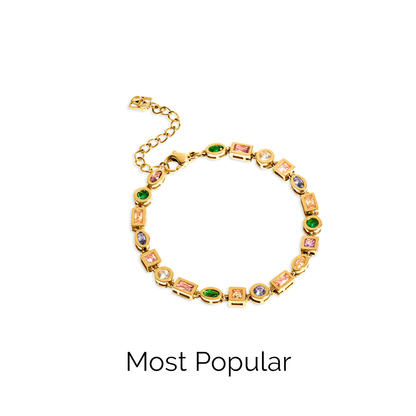 Colourful Tennis Bracelet (Gold)