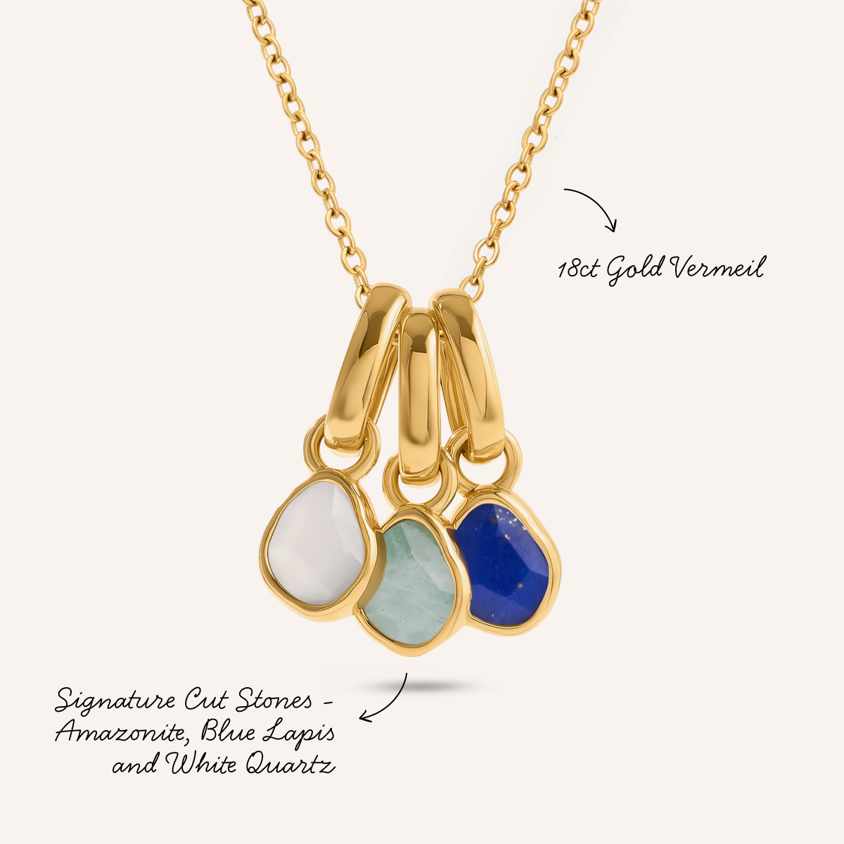 Signature Cut Trinity Gemstone Necklace (Gold)