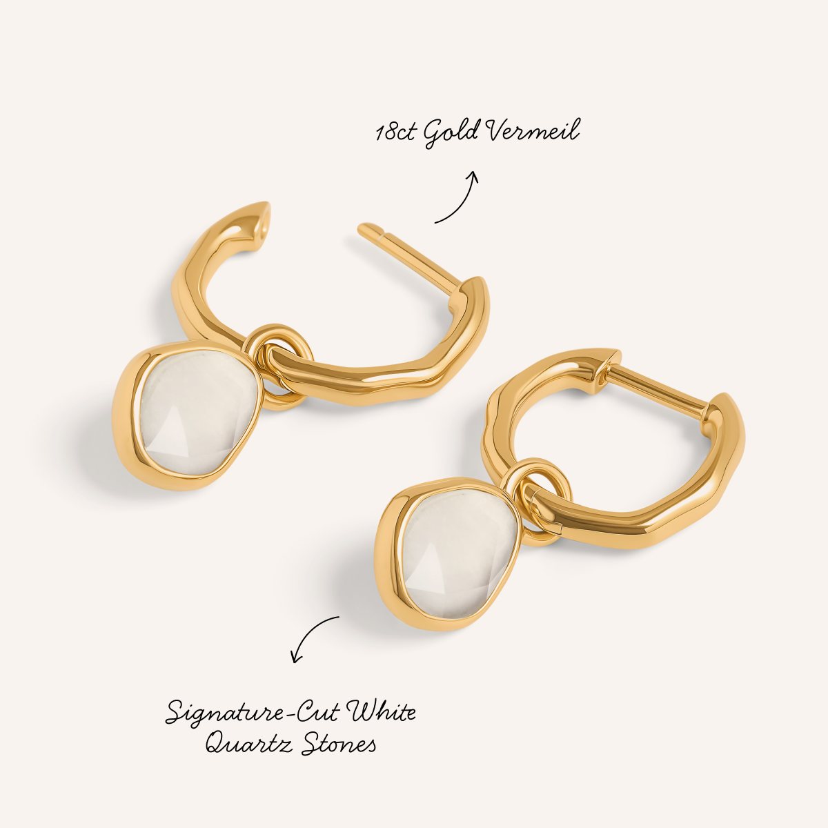 Signature Cut White Quartz Huggie Earrings (Gold)