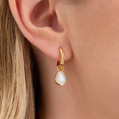 Signature Cut White Quartz Huggie Earrings (Gold)