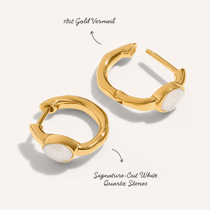 Signature Cut White Quartz Sleeper Earrings (Gold)