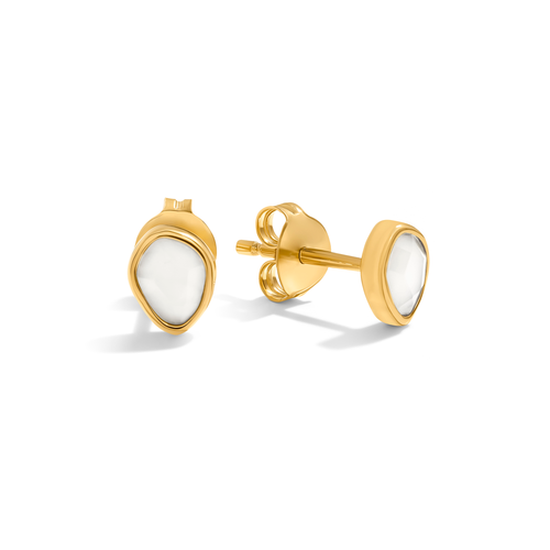 Signature Cut White Quartz Stud Earrings (Gold)