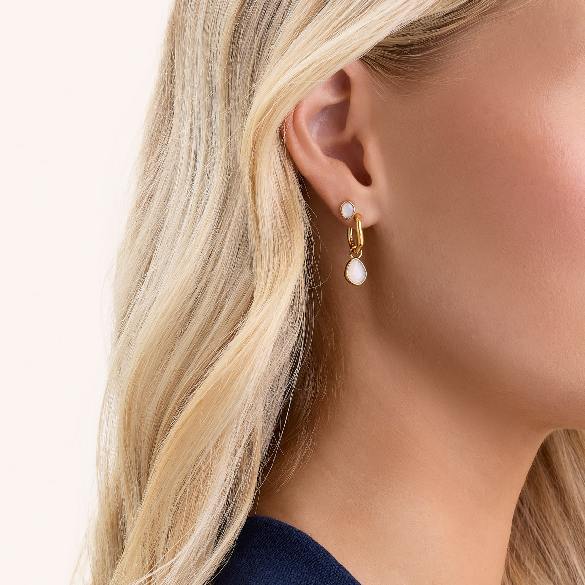 Signature Cut White Quartz Stud Earrings (Gold)