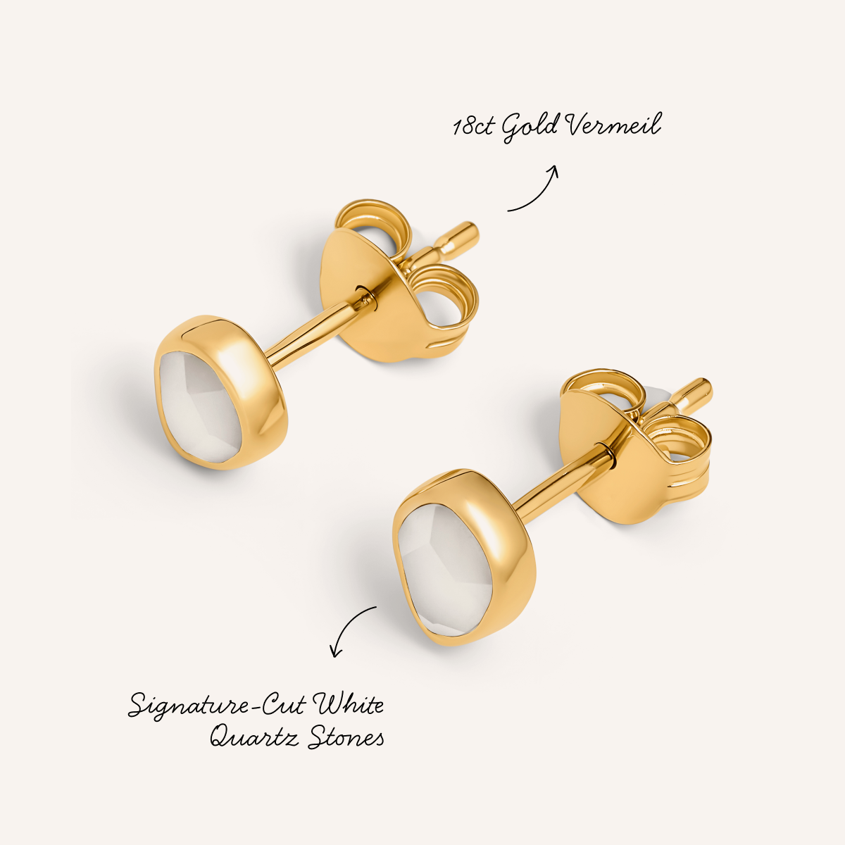 Signature Cut White Quartz Stud Earrings (Gold)