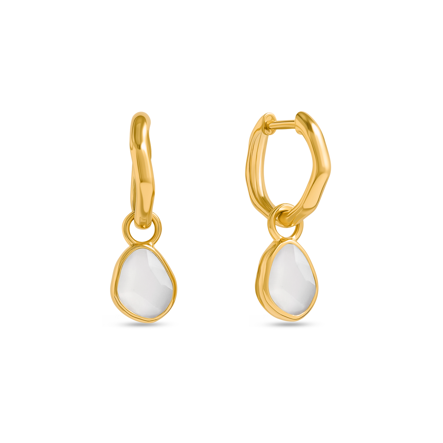 Signature Cut White Quartz Huggie Earrings (Gold)