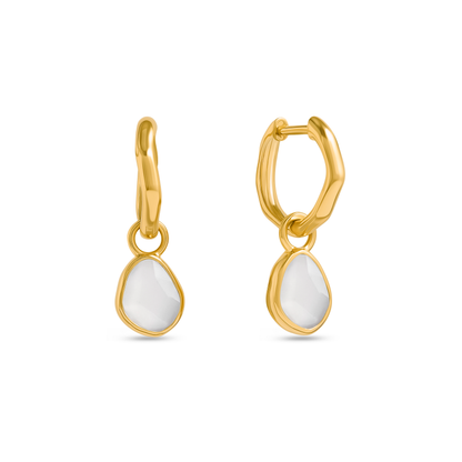 Signature Cut White Quartz Huggie Earrings (Gold)