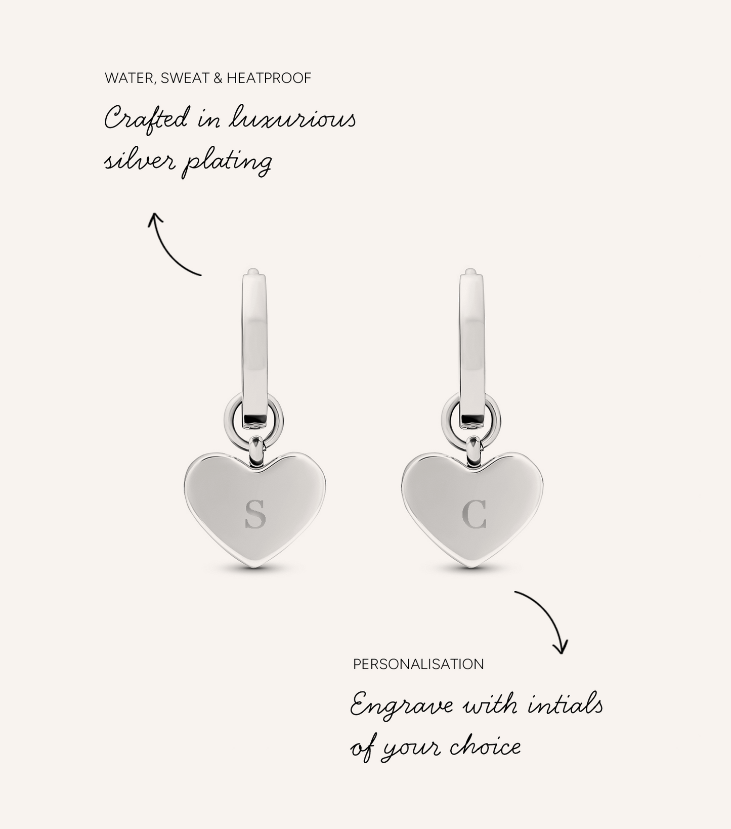 Pale Pink Opal Heart Huggie Earrings (Silver)