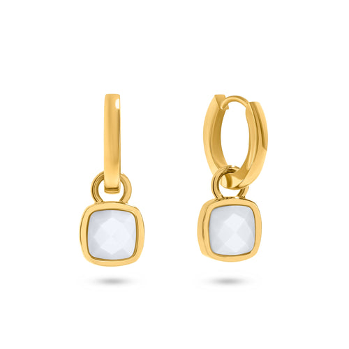 Mother of Pearl Cushion Huggie Earrings (Gold)