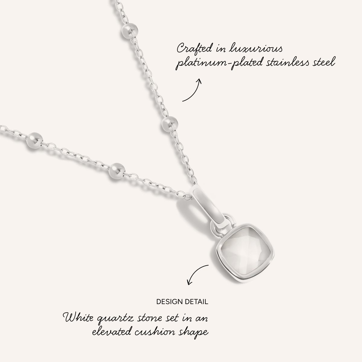 Mother of Pearl Cushion Necklace (Silver)