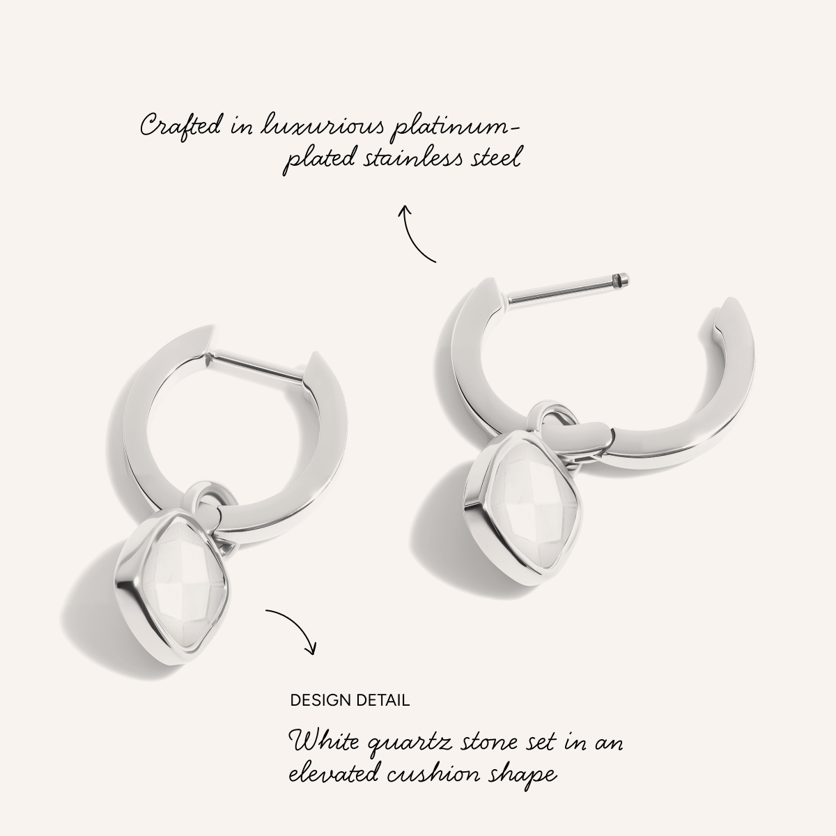 Mother of Pearl Cushion Huggie Earrings (Silver)