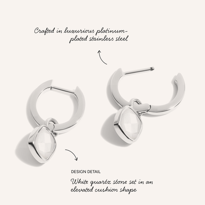 Mother of Pearl Cushion Necklace & Earrings Set (Silver)