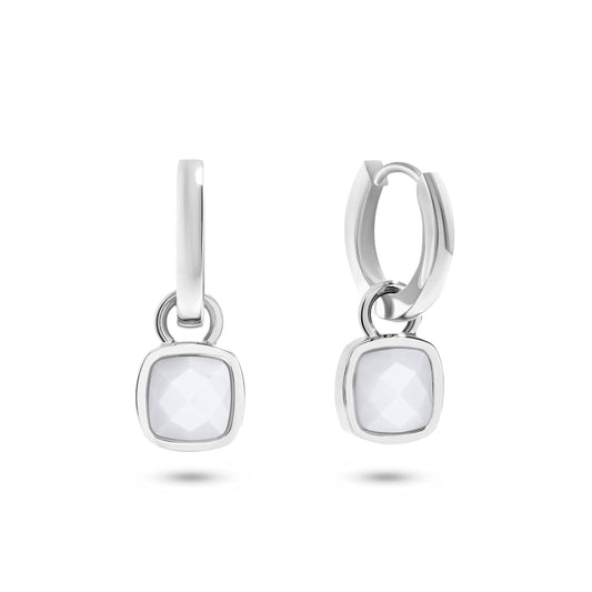Mother of Pearl Cushion Huggie Earrings (Silver)