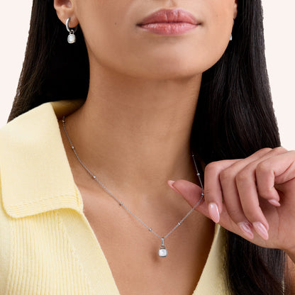 Mother of Pearl Cushion Necklace & Earrings Set (Silver)
