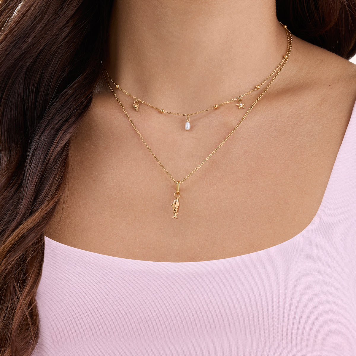 Ocean Charms Sardine Necklace (Gold)