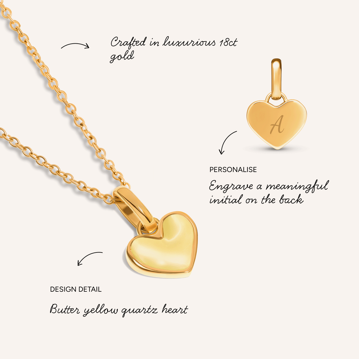Butter Yellow Quartz Heart Necklace (Gold)