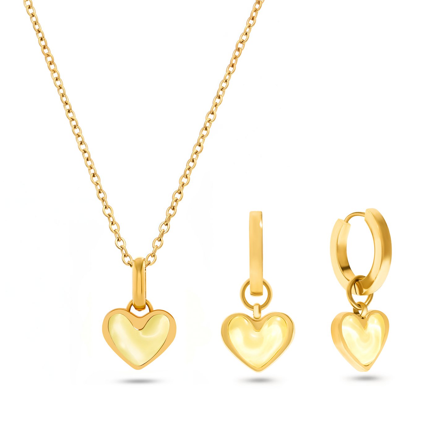 Butter Yellow Quartz Heart Necklace & Earrings Set (Gold)
