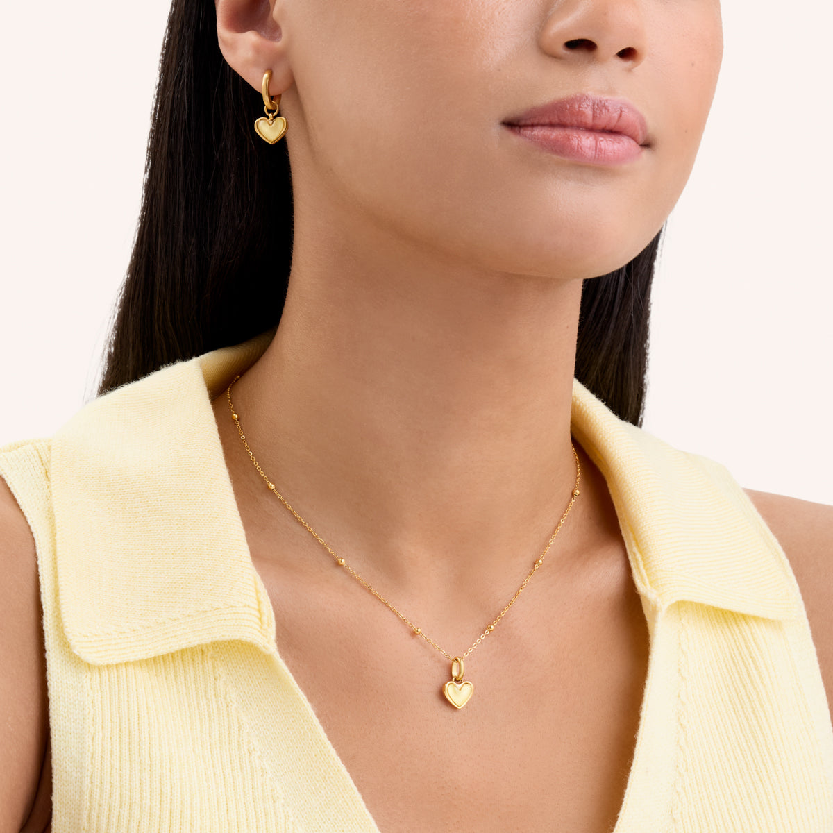 Butter Yellow Quartz Heart Set (Gold)
