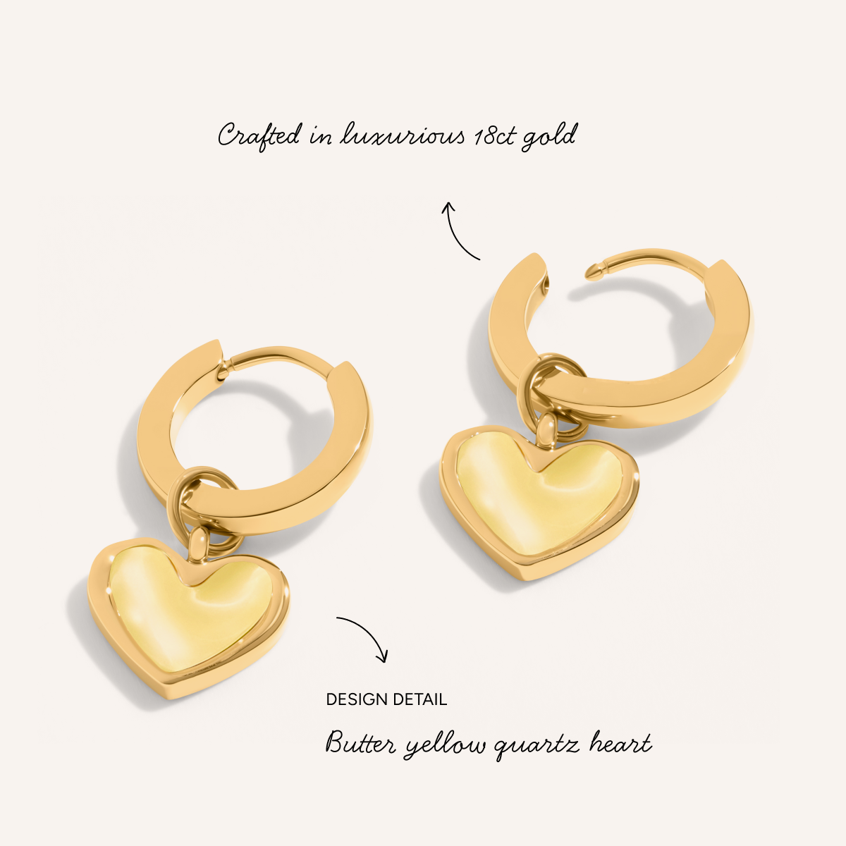 Butter Yellow Quartz Heart Necklace & Earrings Set (Gold)