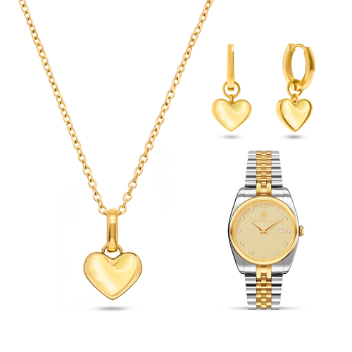 Butter Yellow Quartz Heart Set (Gold)