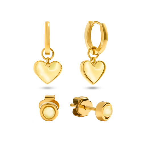 Butter Yellow Quartz Heart Huggie Earring Set (Gold)