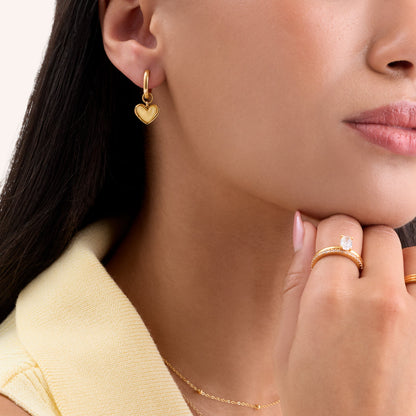 Butter Yellow Quartz Heart Huggie Earrings (Gold)
