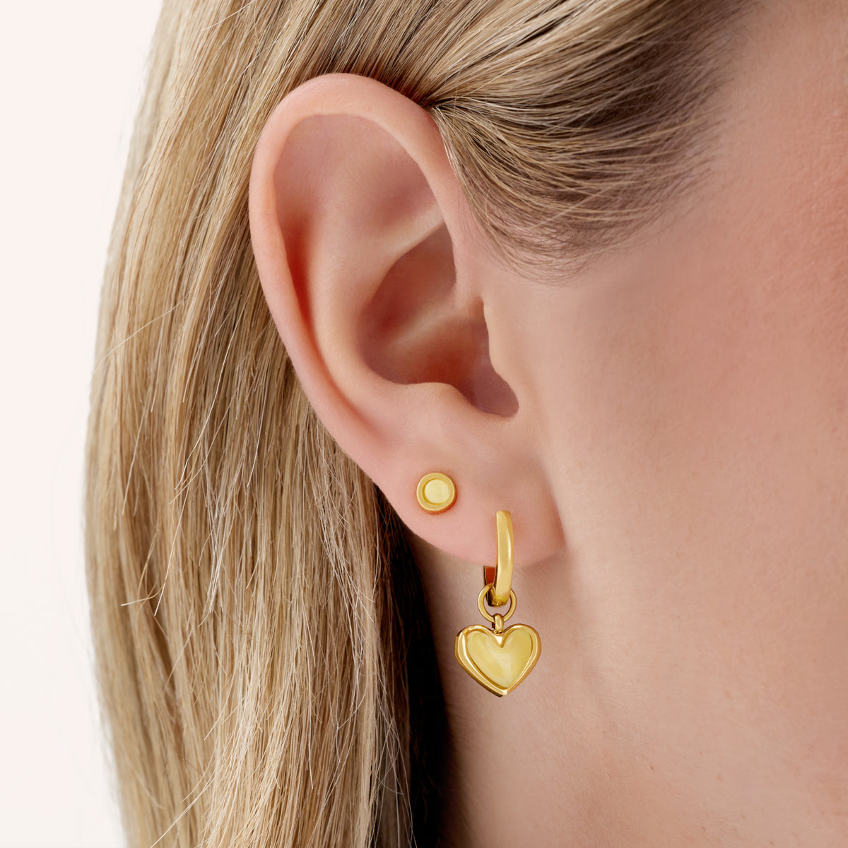 Butter Yellow Quartz Heart Huggie Earring Set (Gold)