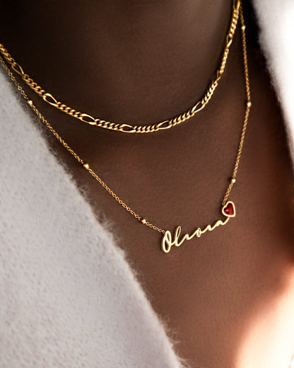 Birthstone Signature Name Necklace (Gold)
