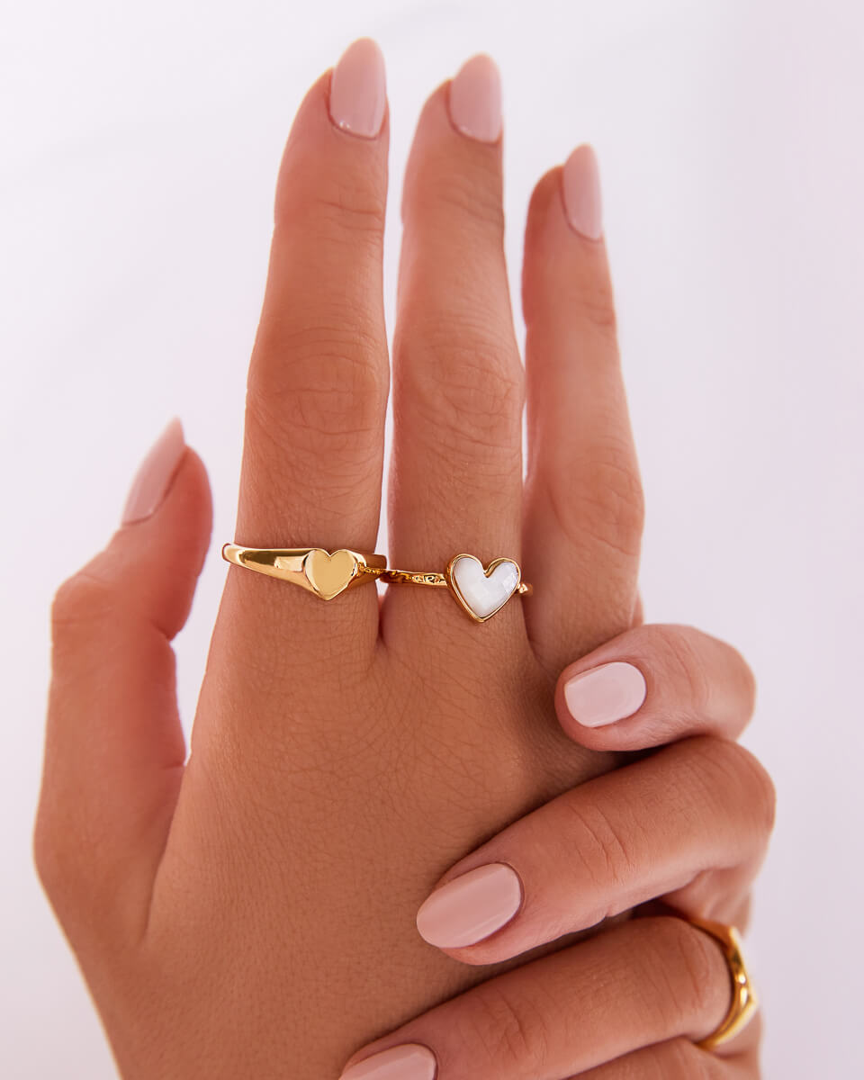 Mother of Pearl Heart Earring & Ring Set (Gold)