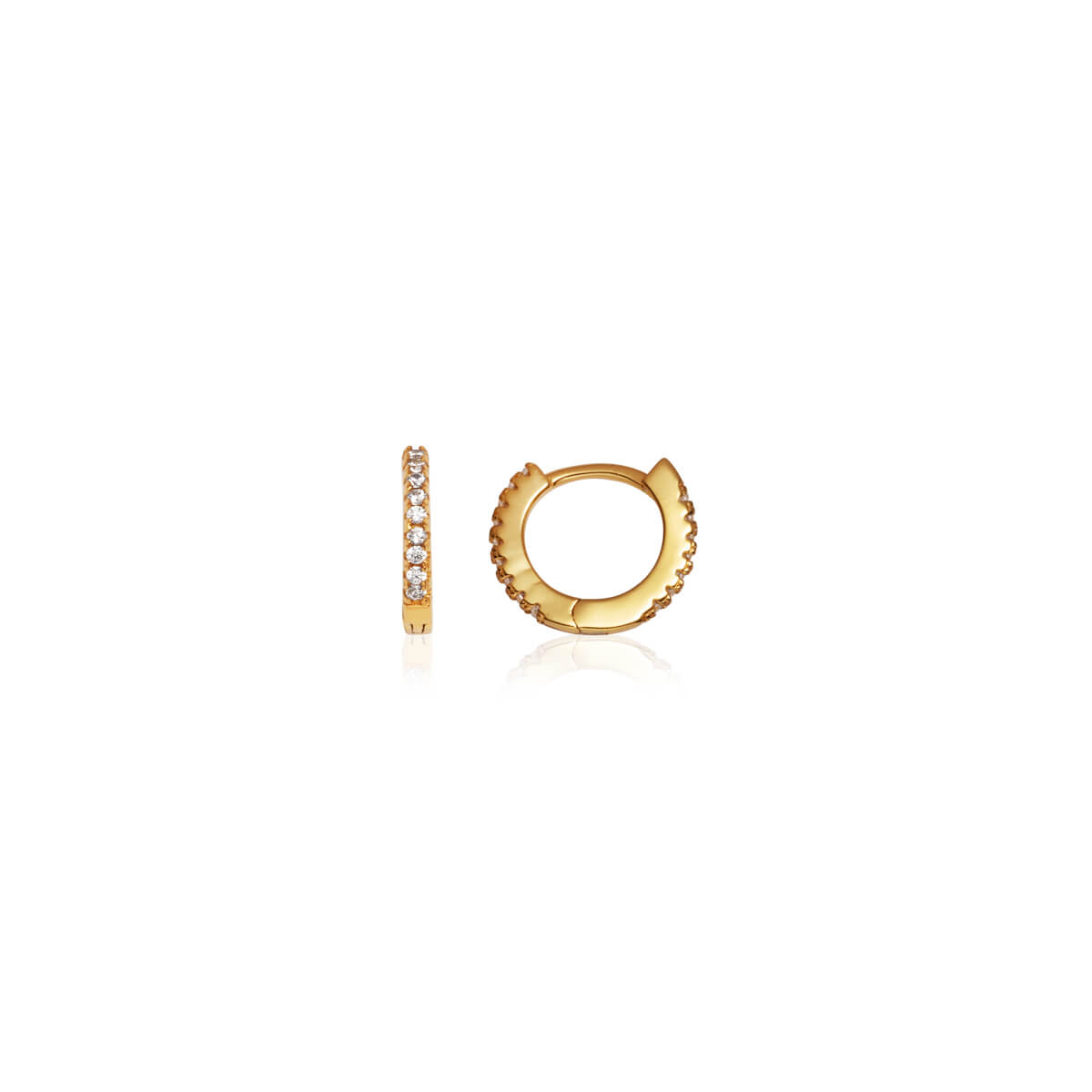 925 Sterling Silver Crystal Huggie Hoop Earrings (Gold)